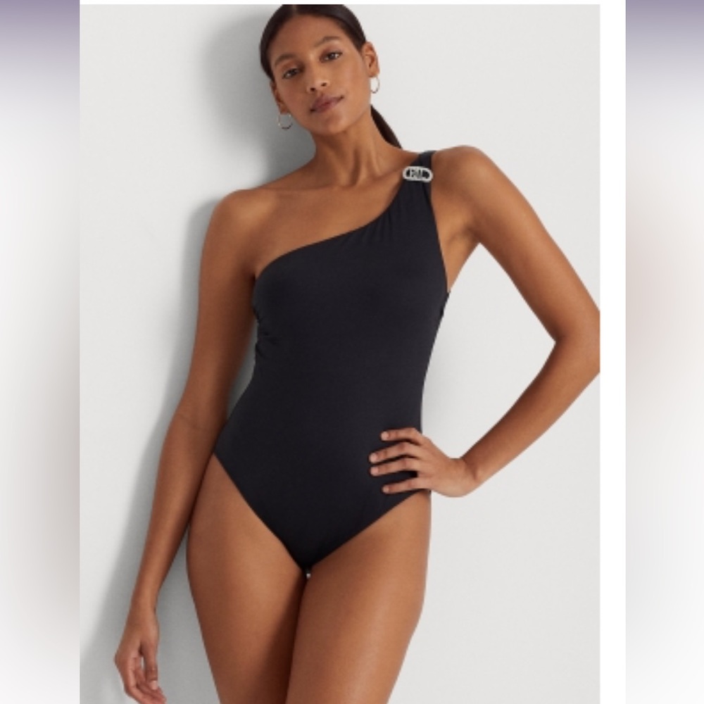 NWT Lauren Ralph Lauren
One Shoulder High Leg Swimsuit